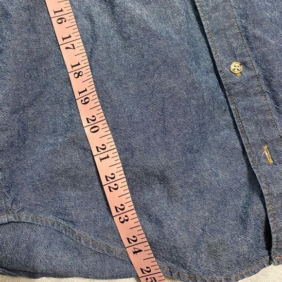 EUC American Apparel Unisex Long Sleeve Button Down RSACP400SA Blue Cham… - Picture 5 of 6